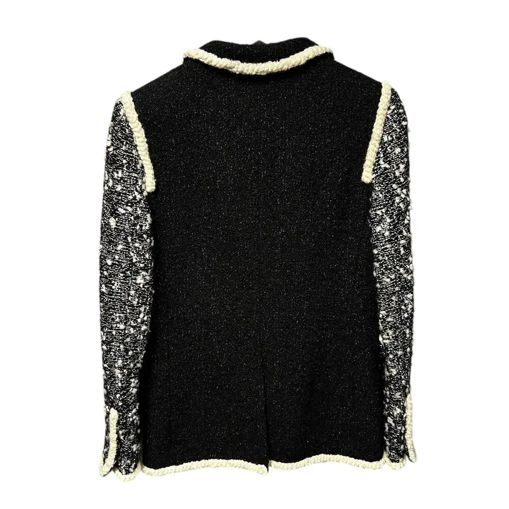 Chanel Black White Tweed Logo Button Front Jacket Size 36 / US 4 Luxury Corpcore